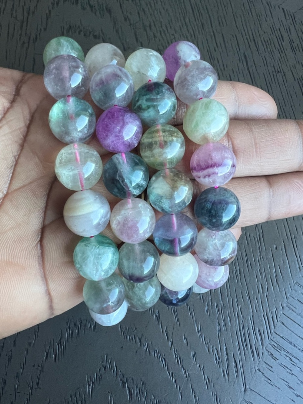 ( ONE ) Colorful Fluorite bracelet 13mm SIZE 6.75’ - Picture 4 of 6